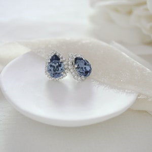 Navy blue earrings, Crystal Bridal earrings, Bridal jewelry, Teardrop earrings, Stud earrings, Bridesmaid earrings, earrings for bride image 9