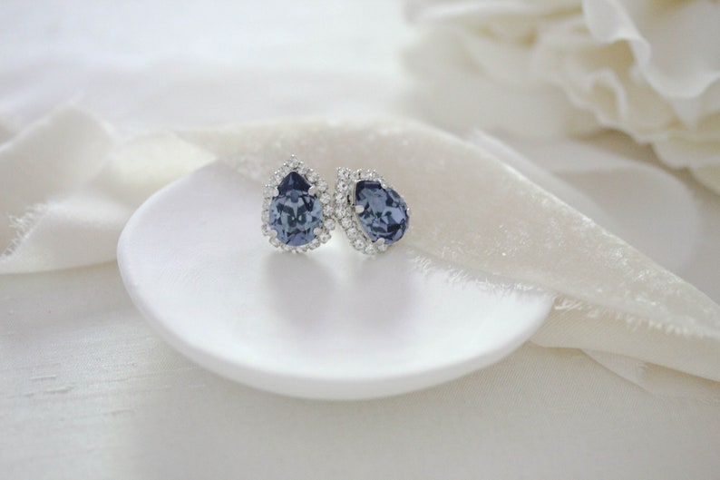 Navy blue earrings, Crystal Bridal earrings, Bridal jewelry, Teardrop earrings, Stud earrings, Bridesmaid earrings, earrings for bride image 9