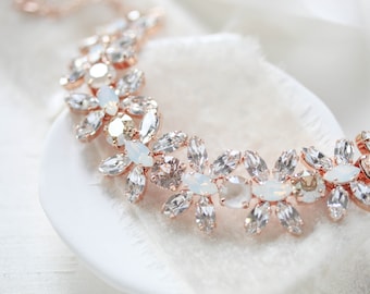 Rose gold Bridal bracelet, Bridal jewelry, Crystal Wedding bracelet, Rose gold Statement bracelet, Crystal cuff bracelet, Wedding jewelry