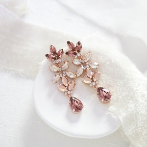 Pendiente de araña de oro rosa, pendientes nupciales de oro rosa, joyería de boda, pendientes de declaración, pendientes de rubor, joyería nupcial de oro rosa imagen 6