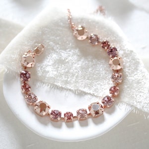 Rose gold Bridal bracelet, Blush crystal Wedding bracelet, Bridal jewelry, Tennis bracelet, Bridesmaid bracelet, Rose Gold wedding jewelry image 6