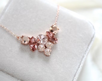 Rose gold Bridal necklace, Blush crystal necklace, Bridal jewelry, Rose gold Wedding necklace, Simple Bridesmaid necklace, Wedding gift