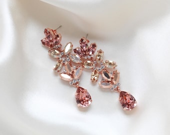 Rose gold Chandelier earring, Rose gold Bridal earrings, Wedding jewelry, Statement earrings, Blush earrings, Rose gold Bridal jewelry