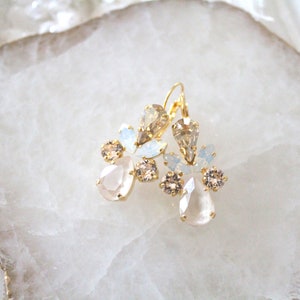 Gold Wedding earrings, Bridal jewelry, Crystal Bridal earrings, Gold crystal Dangle earrings, White Opal earrings, Bridesmaid earrings image 8