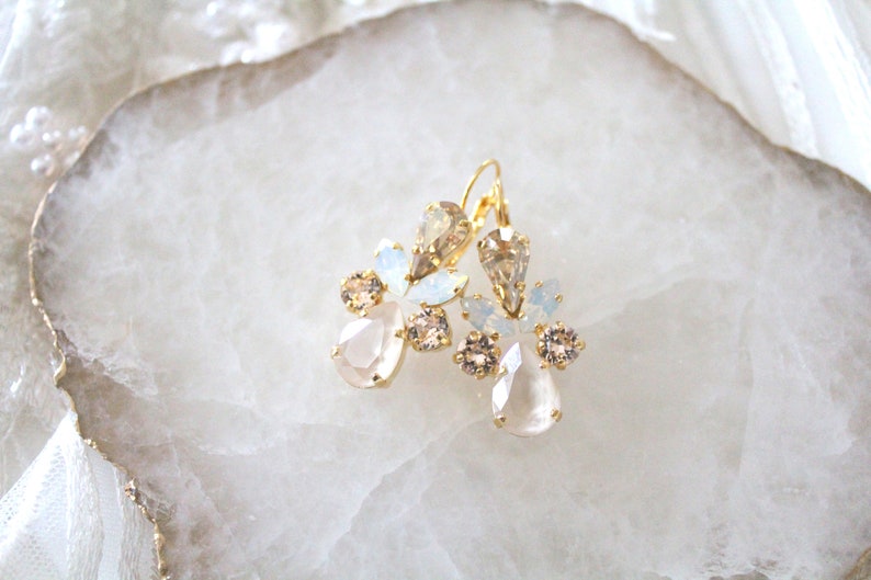 Gold Wedding earrings, Bridal jewelry, Crystal Bridal earrings, Gold crystal Dangle earrings, White Opal earrings, Bridesmaid earrings image 8