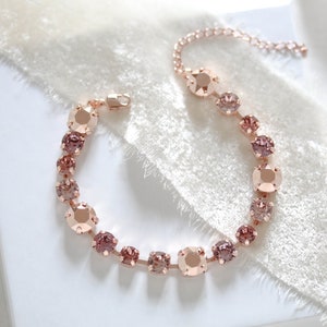 Rose gold Bridal bracelet, Blush crystal Wedding bracelet, Bridal jewelry, Tennis bracelet, Bridesmaid bracelet, Rose Gold wedding jewelry image 5