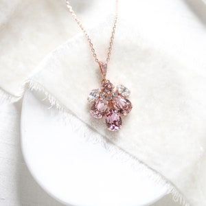 Rose gold Bridal necklace, Bridal jewelry, Crystal Bridesmaid necklace, Blush crystal necklace, Rose gold Wedding necklace, Pendant necklace image 8