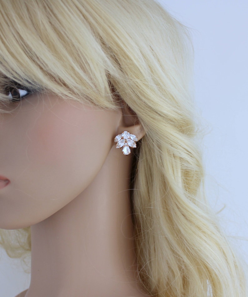 Rose Gold Stud Earrings Crystal Bridal Earrings Bridal Etsy