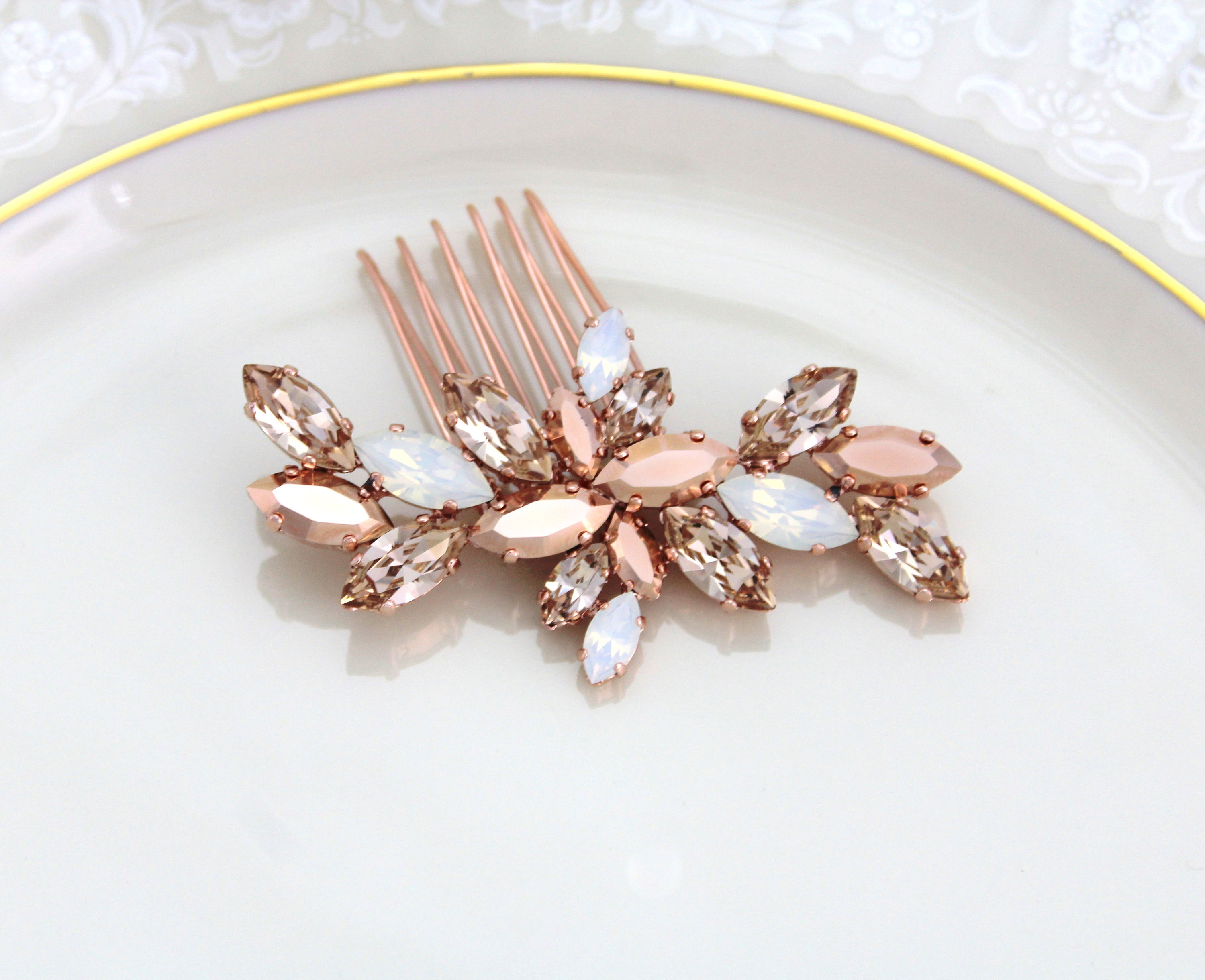 Blush Rose Gold Hair Comb Wedding Hair Accessories Bridal Etsy