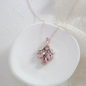 Rose gold Bridal necklace, Bridal jewelry, Crystal Bridesmaid necklace, Blush crystal necklace, Rose gold Wedding necklace, Pendant necklace image 5