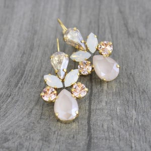 Gold Wedding earrings, Bridal jewelry, Crystal Bridal earrings, Gold crystal Dangle earrings, White Opal earrings, Bridesmaid earrings image 3