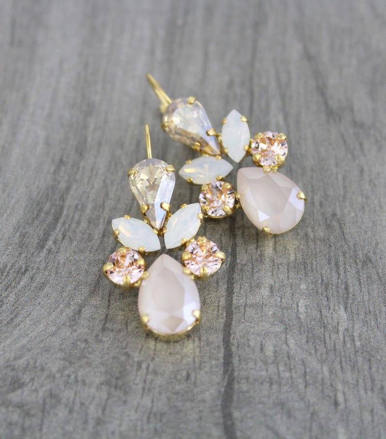 Gold Wedding earrings, Bridal jewelry, Crystal Bridal earrings, Gold crystal Dangle earrings, White Opal earrings, Bridesmaid earrings image 3