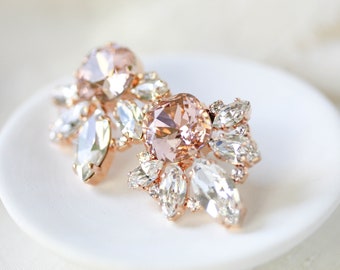 Rose gold Bridal earrings, Bridal jewelry, Rose gold stud earrings, Crystal Wedding earrings, Bridesmaid earrings, Wedding jewelry for bride