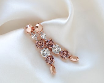 Rose gold Bridal earrings, Crystal Wedding earrings, Bridal jewelry, Blush Crystal earrings, Bridesmaid earrings, Wedding jewelry