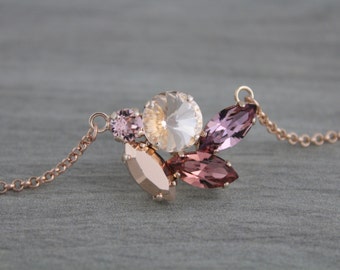 Rose gold Bridal necklace, Bridal jewelry, Crystal Wedding necklace, Pendant necklace, Blush crystal necklace, Bridesmaid necklace