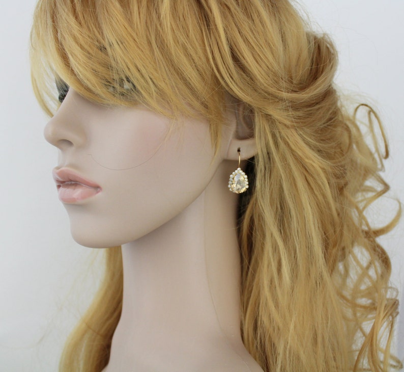 Gold Crystal Bridal earrings, Bridal jewelry, Teardrop earrings, Golden shadow earrings, Bridesmaid earrings, Gold Wedding earrings image 5