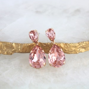 Rose gold Bridal earrings, Teardrop Wedding earrings, Bridal jewelry, Bridesmaid earrings, Crystal drop earrings, Rose gold Wedding jewelry