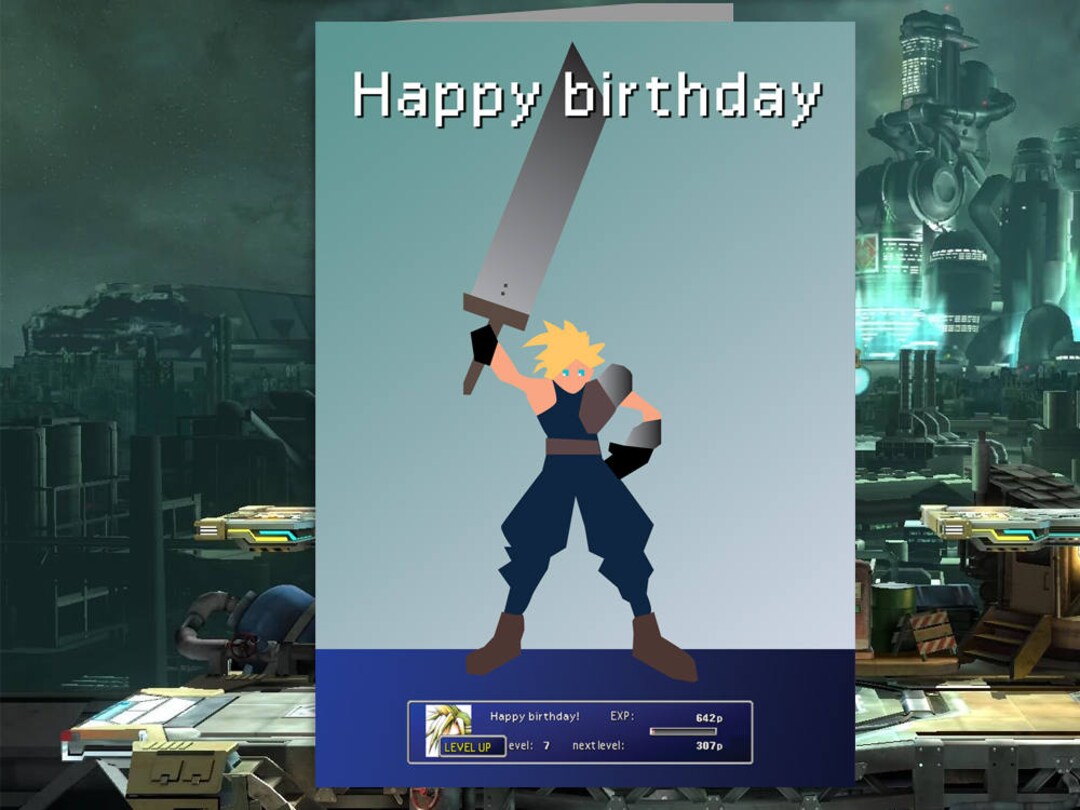 ARTNIA バースデーカード クラウド Nerdy Final Fantasy 7 Playstation/gaming Birthday and Occasion