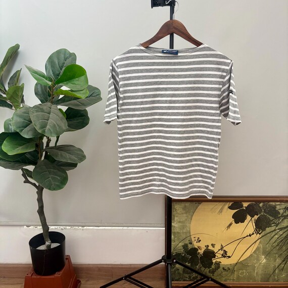Saint James, Vintage Saint James Stripes Shirt Boat Neck Breton / French Nautical Grey Size S