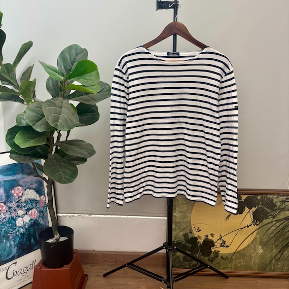 Saint James, Vintage Saint James Stripes Shirt Boat Neck Breton Long Sleeve / French Nautical Blue Ivy Preppy Size M