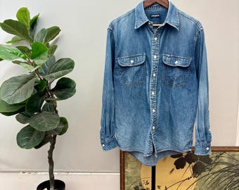Camicia vintage in denim a maniche lunghe con bottoni / Jeans giapponesi taglia M