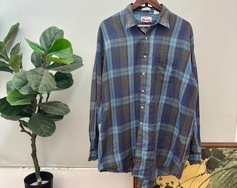Vintage McGregor Maximum Plaid Button Up Shirt / Cotton Blend 70’s 80’s Size XL Tall