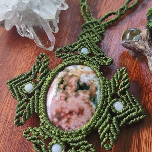 Ocean Jasper, collier en macramé, bijoux en macramé, pendentif en jaspe