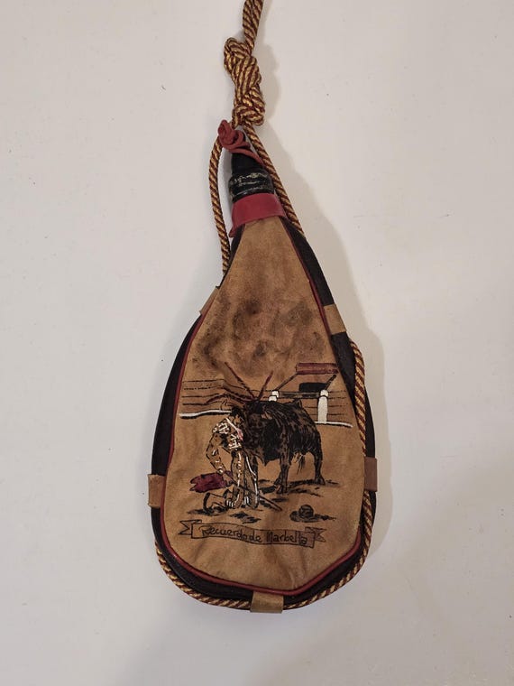 Vintage Spanish Leather Bota Bag: Bohemian Wine Canteen, Bar Decor