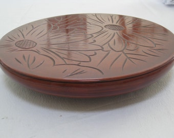 Vintage Kamakura-Bori Condiment Tray: Hand Carved Floral Dish, 5-Compartment