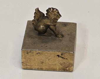 Vintage Asian Chinese or Japanese Bronze Brass Seal Scroll Weight 19th Century