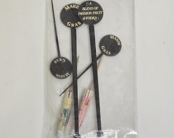 Vintage Marti Gras Drinks Swizzle Sticks, Umbrella Picks & Garnish Picks still in sealed Pack