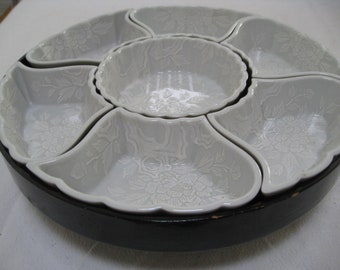 Vintage Kutani Yaki Relish Serving Set: Hand-Painted Floral Lazy Susan