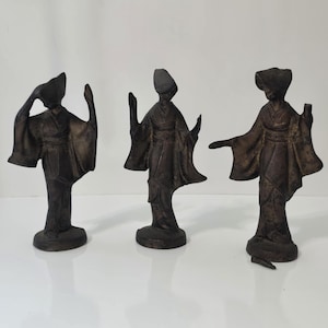 Set of 3 Mid Century Shirokiya Japanese Dancing Geisha Girl Figures | Cast Iron bronze Geisha | Mid Century Geisha | Vintage Decor