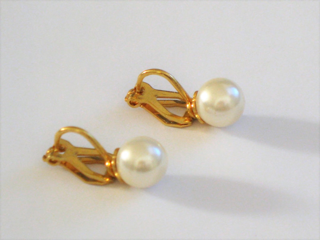Boucles D’oreilles Anciennes Créateur – Dorées à L’or – Clips Perle