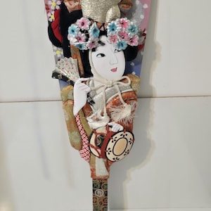 Vintage Japanese Hagoita Paddle Doll: Handmade Wall Decoration