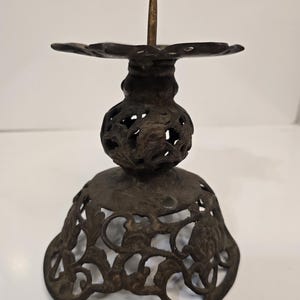 Vintage Japanese Candle Holder Cast Metal Bronze Iron 1950&#39;s Candlestick Holder