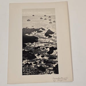 Vintage Gihachiro Okuyama “Muroto  Misaki” Woodblock Print pencil titled stamped