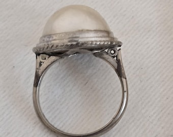 Vintage Mabe Pearl & White Gold Ring Mid Century Modern Ring, MCM Jewelry