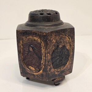 Japanese Bronze Incense Burner Vintage Heavy Early to mid 1900s stamped/Signed