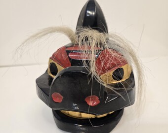 Vintage 50's Japanese Shi-Shi Lion Wood Carving Figurine Folk Art Mask Puppet - Mouth Moves