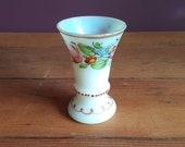 Antique 18th Century Milk Glass Opaline Beaker Cup Vase Floral Decorations Handpainted 18th Century France or Bohemia