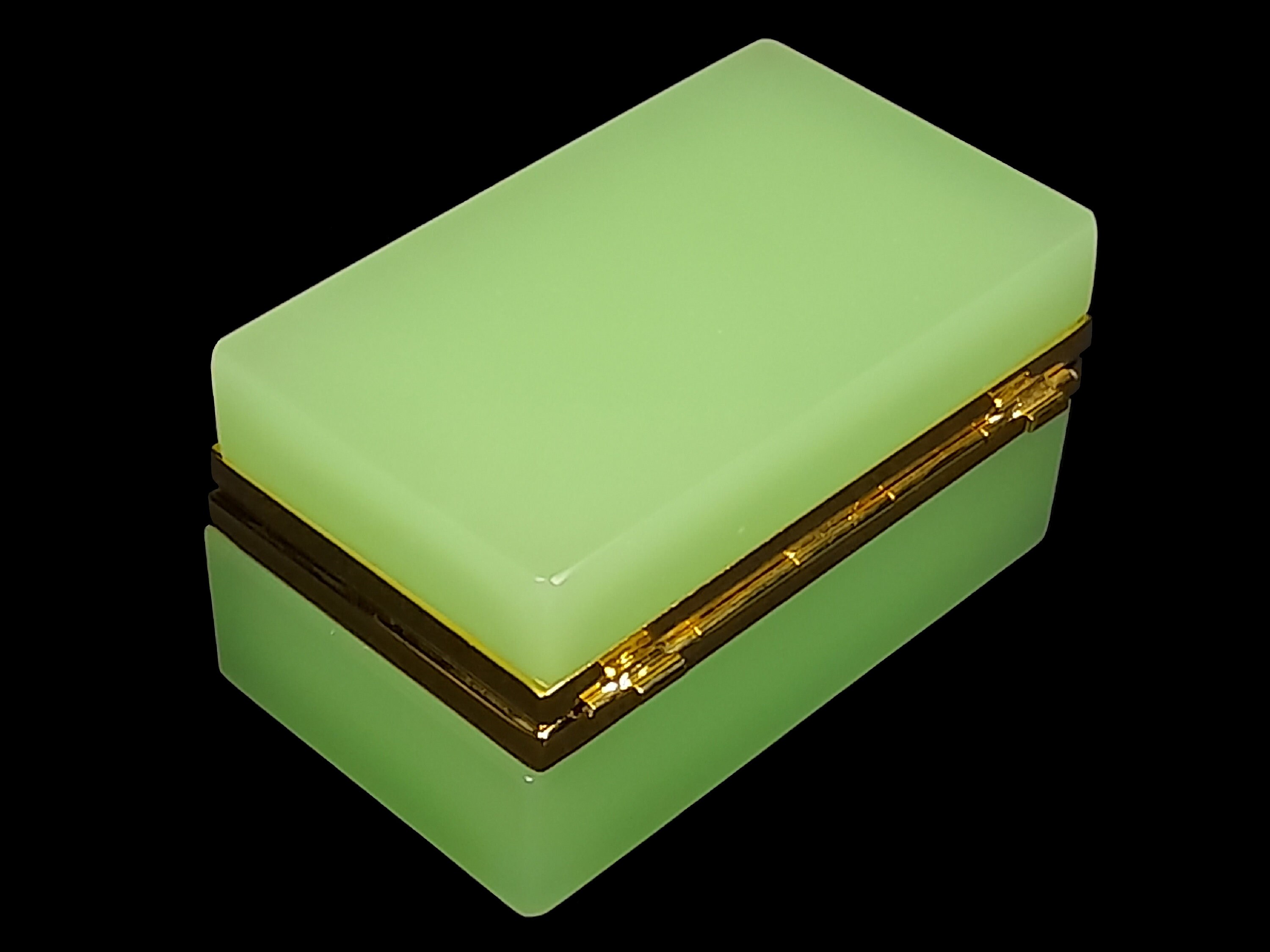 Green Opaline Glass Jewelry Box / Trinket Box Rectangular Etsy