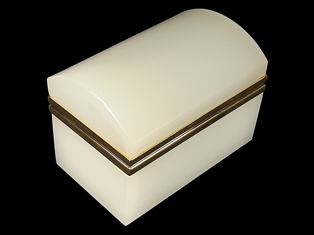 White Domed Opaline Glass Jewelry Casket/trinket Box Etsy