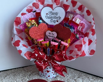 Valentine's Day Candy Bouquet with Heart Pail