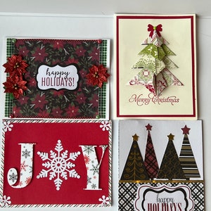Handmade Christmas Card Set: Holiday Wishes, Merry Christmas (Lot of 4)