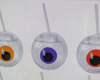 Halloween Eyeball Cups: Clear Plastic Candy Cups with Lids & Straws (Party Favor)