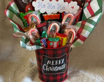 Small Christmas Candy Bouquet: Mini Christmas Pail with Assorted Candies treats