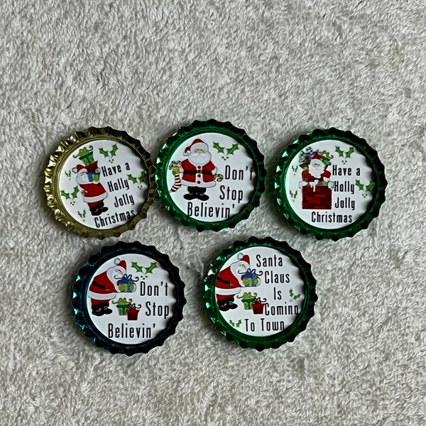 Set of 5 Stocking Stuffer Christmas Bottle Cap Magnets\Christmas Refrigerator Magnets\Santa Claus Christmas Magnet\Santa Magnets\Santa