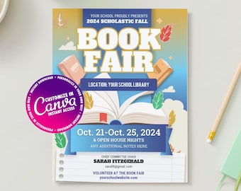 EDITIERBARE Buchmesse Flyer Vorlage, Schulveranstaltung, Buchmesse Werbung, sofortiger Zugriff, Bücher, PTO-Flyer, PTA-Flyer, Kinder-Flyer