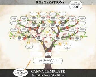 Printable Family Tree Chart ~ 6 Generation ~ Canva Template ~ Ancestry Scrapbook ~ ROSAY